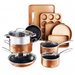 Gotham Steel Copper Cast Textured Nonstick 15 Piece Cookware and Bakeware Set