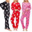 Women's Pajama 2 Pc Set Print Design Plush Fleece Casual Sleepwear Top & Bottom