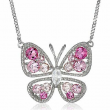 Butterfly Necklace with Pink & White Crystals in Sterling Silver, 17"