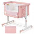 3-in-1 Baby Bassinet Beside Sleeper Crib with 5-Level Adjustable Heights Pink