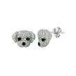 Sterling Silver 925 Rhodium Plated CZ Puppy Stud Earrings